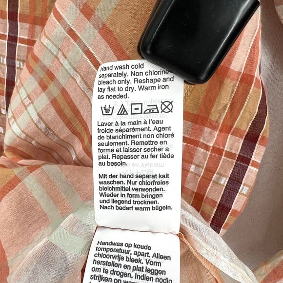 MADEWELL Plaid Tie Neck Ruffle Top Womens XXS Cream Orange 3/4 Sleeve Blouse - Picture 13 of 15